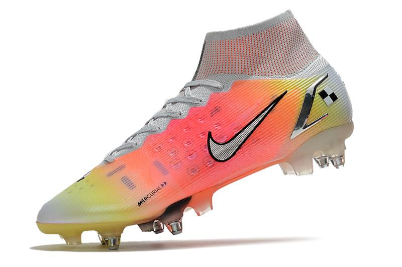 Chuteira Nike Mercurial Superfly 8 Elite SG Campo - Branco, Vermelho e Laranja